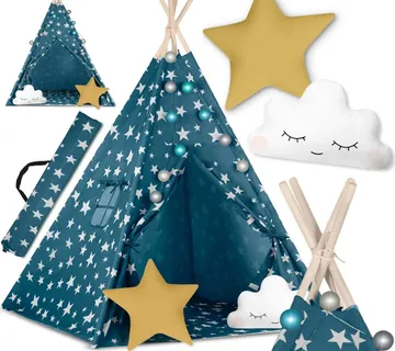 Teepee šator za djecu s nukido svjetlima - plavi - Pribislavec
