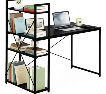 ModernHome uredski stol 120 × 60 cm s policom i 3 police – crni - Pribislavec