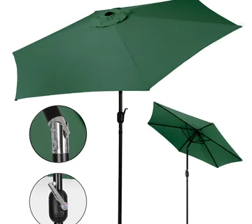 MultiGarden veliki vrtni suncobran s nagibom i ručicom, 6 rebara, zeleni, 270 cm - Pribislavec