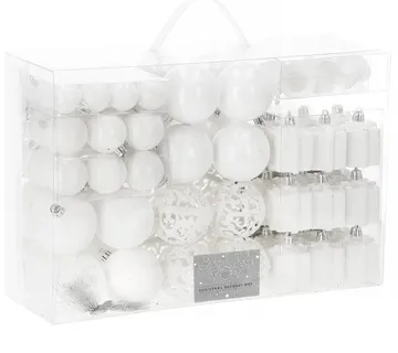 Set božićnih kuglica 3–6 cm – 101 komad, bijele - Pribislavec