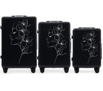 Wings komplet 3 kofera ABS+, crni „Cvijet” - Pribislavec