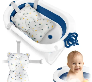 Ricokids sklopiva kadica za djecu i bebe sa stalkom, termometrom i uloškom, bijelo plava - Pribislavec