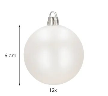 Božićne kuglice 6 CM 12 KOM. mat bijele - Pribislavec