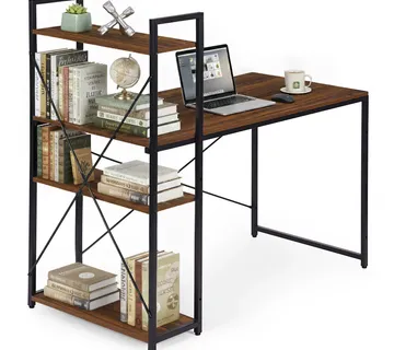ModernHome uredski stol 120 × 60 cm s policom i 3 police – crno tamno smeđi - Pribislavec