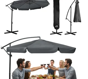 Veliki vrtni suncobran Plonos 350 cm sivi - Pribislavec