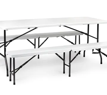 ModernHome catering stol 180 cm + 2 klupe - bijeli - Pribislavec