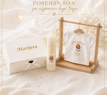 Personalizirani set za krštenje – kutija, svijeća i košuljica - Virje