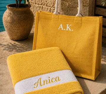 Set za plažu žuti – jutena torba i maxi ručnik - Prozor, Otočac