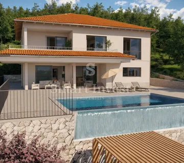 LOVRAN, zemljište s građevinskom dozvolom za kuću, pogled na more - cover