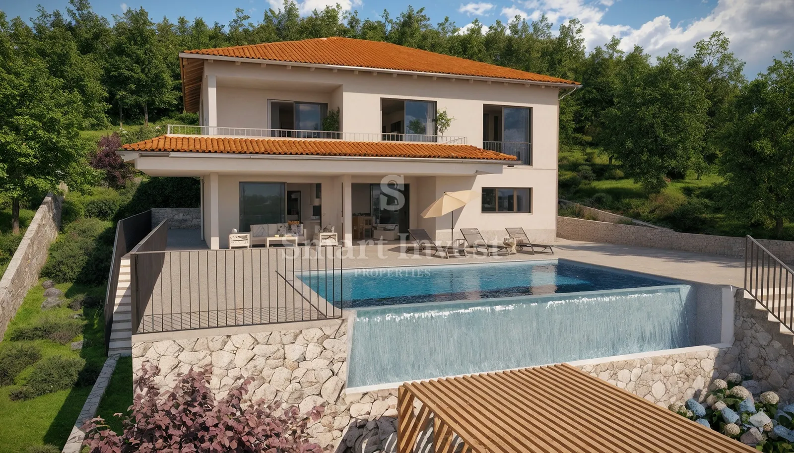 LOVRAN, zemljište s građevinskom dozvolom za kuću, pogled na more - cover