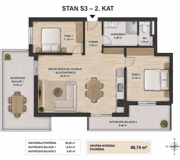 Stan Novalja, penthouse, blizina centra, pogled na more
