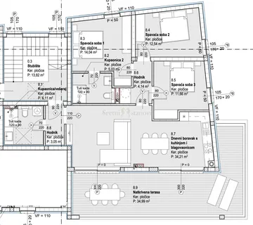 Penthouse stan Vodice, novogradnja, 3S+DB, pogld na more, velika terasa