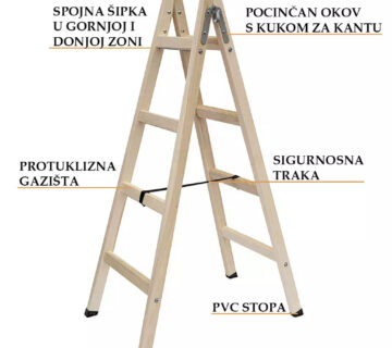Ljestve drvene STAN. 4 gazišta A4 124cm - cover