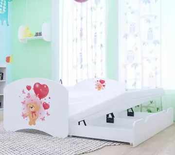 Drveni dječji krevet Happy medo s balonima s dodatnim ležajem – 180×90 - cover