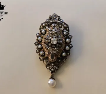 ANTIKNI ZLATNI BROŠ S DIJAMANTOM I BISERIMA / R1, RATE ! - cover