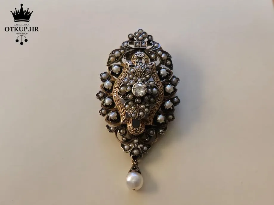 ANTIKNI ZLATNI BROŠ S DIJAMANTOM I BISERIMA / R1, RATE ! - cover