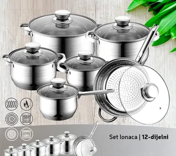 12-dijelni SET LONACA INOX SA STAKLENIM POKLOPCIMA - cover