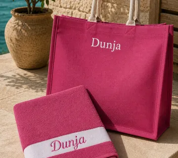 Set za plažu rozi – jutena torba i maxi ručnik - Prozor, Otočac