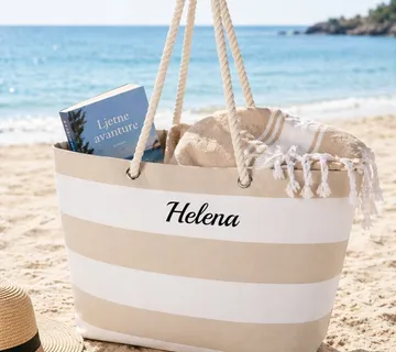 Torba za plažu s imenom – bež s prugama - Prozor, Otočac