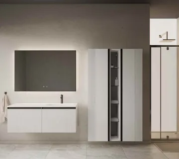 MIRAGE 170 bočni kupaonski ormarić u bijelom mat dekoru s crnim ručkicama - Mihovljan, Čakovec