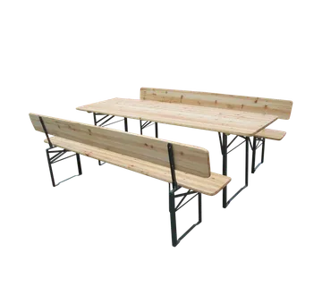Pivski set od 3 dijela s naslonima, stol 220 x 70 cm, klupe 220 x 27 cm, smreka, prirodno zelena - Mihovljan, Čakovec