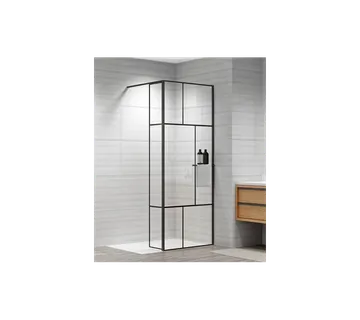 Tuš stijena 90+30x200 cm "Walk in" crni mat profil, prozirno staklo 6 mm - A - Mihovljan, Čakovec
