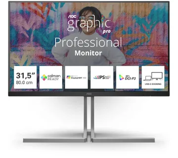 AOC U32U3CV, 32", 4K, HDMI, DP, USB-C, RJ45, Calma - Umag