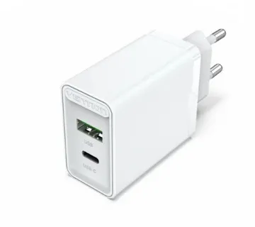 Vention 2-Port USB (A C) Wall Charger (18W 20W) EU-Plug, White - Umag