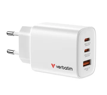 Verbatim GaN Essentials zidni punjač 65W, 2× USB-C i 1× USB-A, bijeli - Umag