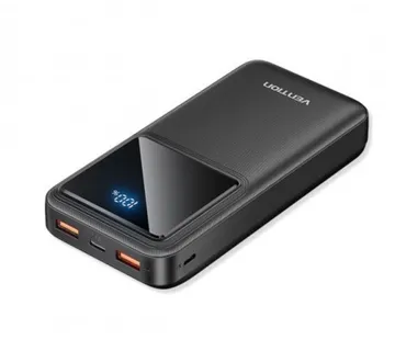 Vention 20000mAh Power Bank (Micro-USB USB-C USB-A USB-A) 22.5W, Black, LED Display - Umag