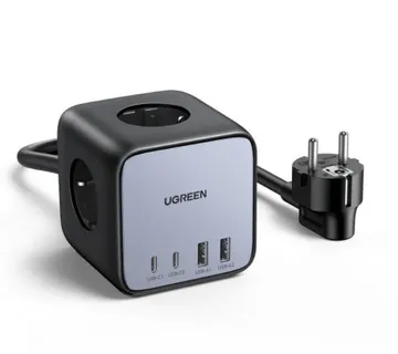 UGREEN DigiNest Cube, univerzalni punjač, 65W, 3x ŠUKO utičnica, 2x USB-C, 2x USB-A, 1.8m, crno sivi - Umag