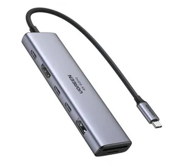 UGREEN 7-portni USB-C HUB na 1xUSB-A 3.2, 2xUSB-C 3.2, 1xSD/TF čitač memorijskih kartica, 1xUSB-C za napajanje, 1x HDMI, sivi - Umag