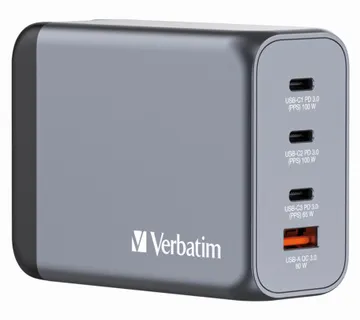 Verbatim GNC-200 GaN zidni punjač 200W, 4 priključka, 2 x USB-C PD 100 W / 1 x USB-C PD 65 W / 1 x USB QC 3.0 - Umag