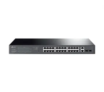 TP-Link Omada JetStream 28-port Gigabit Easy Smart preklopnik (Switch), 24x 10/100/1000 Mbps RJ45 PoE+ port,2x SFP fiber uper - Umag