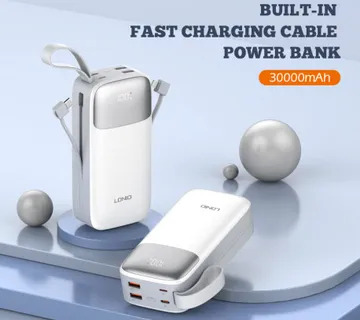 LDNIO POWER BANK 30000mAh 22,5W 5V 3A 2 PORT (2A) + 2 CABLE (1C1L) PQ30 - Umag