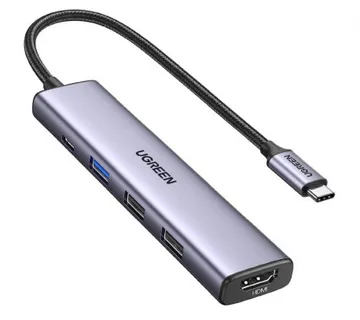 UGREEN 5-portni Revodok 105 USB-C HUB, 3xUSB-A, 1xUSB-C 100W PD, 1xHDMI 4K 30Hz, sivi - Umag