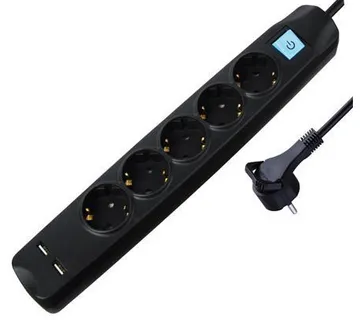Transmedia 5-way power strip with 2x USB, black, 5m - Umag