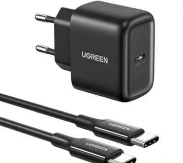 UGREEN zidni punjač 25W, USB-C, PD3.0/QC4.0, crni + USB-C/USB-C kabel 2.0m - Umag