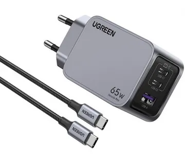 UGREEN Nexode Pro zidni punjač 65W, 2x USB-C, USB-A, USB-C kabel, GaN, sivi - Umag