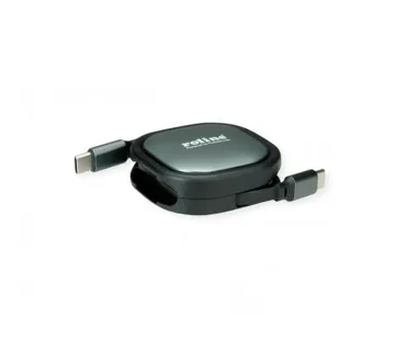 Roline USB 2.0 kabel, C-C, M/M, 60W, izvlačivi, crni, 1.2m - Umag