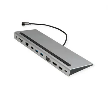 Roline USB-C Multiport Docking Station, 4K HDMI/DP, VGA, 2× USB3.2, 1× USB2.0, 1× SD/Micro SD čitač kartica, 1× USB-C PD, 1× - Umag
