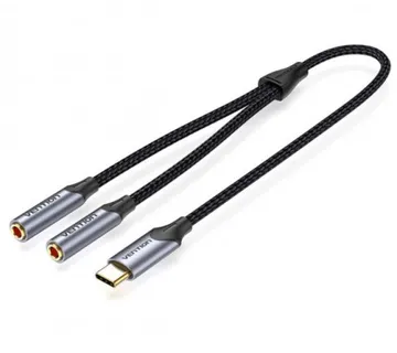 Vention USB-C Male to Dual 3.5MM Jack Earphone Adapter 0.3M Gray - Umag