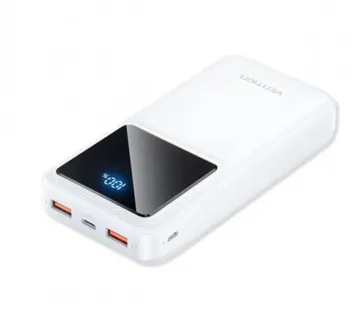 Vention 20000mAh Power Bank (Micro-USB USB-C USB-A USB-A) 22.5W, White, LED Display - Umag