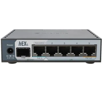 MikroTik hEX S (2025) Switch 5x Gigabit Ethernet ports, 1x 2.5 Gigabit SFP, 512 MB RAM, metalno kućište, ARM - Umag