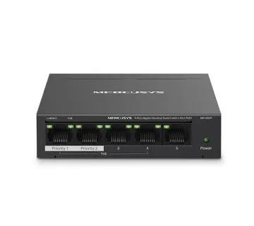 Mercusys 5-Port Gigabit Desktop preklopnik (Switch) 4× Gigabit PoE+, 1× Gigabit Non-Po, Plug &amp; Play, metalno kučište - Umag
