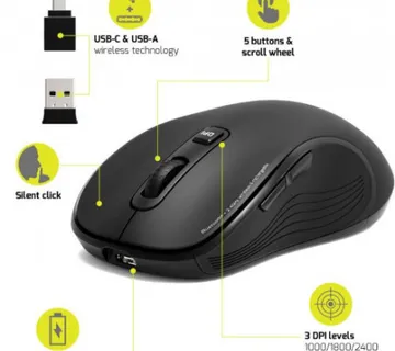 Port miš ESSENTIEL WL+BT, USB-C, punjivi, crni - Umag