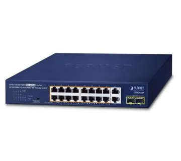Planet 16-Port 10 100 1000T 802.3at PoE 2-Port 10 100 1000T 2-Port 1000X SFP Desktop Rackmount Switch - Umag