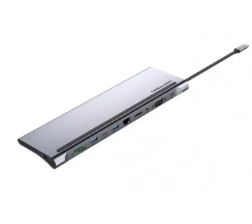Vention Multi-function USB-C to HDMI VGA USB-C Gen 1 USB 3.0x2 USB 2.0 RJ45 SD TF TRRS 3.5mm PD Docking Station 0,25m - Umag