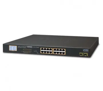 Planet 18-Port LCD Managed 16x RJ45 GbE 802.3at PoE 2-Port 1G SFP Switch with LCD PoE Monitor - Umag