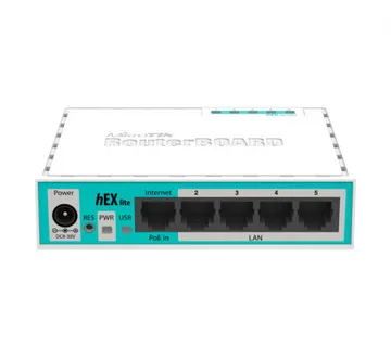 Mikrotik RB750r2 hEX lite, 850MHz CPU, 64MB RAM, 5×LAN, RouterOS L4, plastično kućište, PSU - Umag